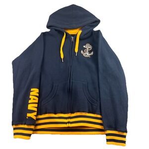 AFG US Navy Hoodie Full Zip Anchor Embroidered Varsity Mens XL Blue Yellow